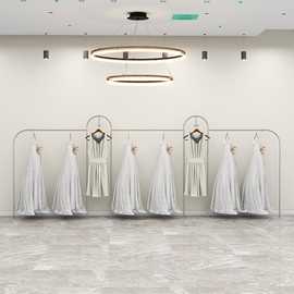 婚纱服装店展示落地架礼服旗袍上墙固定架新款不锈钢拉丝材质货架