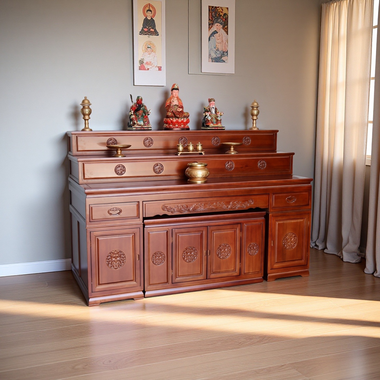 Xizang-Style Three-Tier Offering Table, Altar, Buddha Table, Buddha Niche, Buddha Cabinet, Altar, Buddha Table, Incense Table, Household Main Hall Solid Wood Guanyin Offering Table