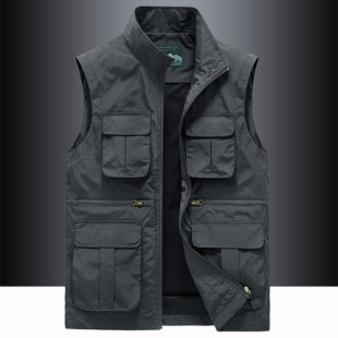 Summer Group Buying Men's Large Size Workwear Vest Multi-Pocket Fishing Photography Quick-Drying Volunteers Print LOGO Jacket