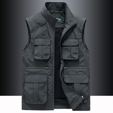 Summer Group Buying Men's Large Size Workwear Vest Multi-Pocket Fishing Photography Quick-Drying Volunteers Print LOGO Jacket