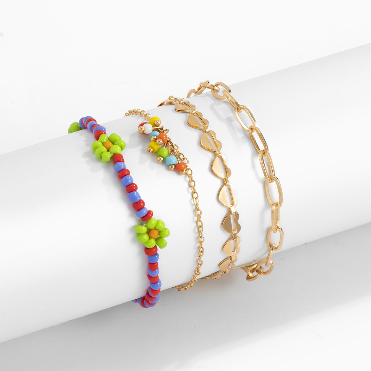 hit color beaded geometric hollow heart chain bracelet set wholesale jewelry  Nihaojewelry NHXR398037picture5