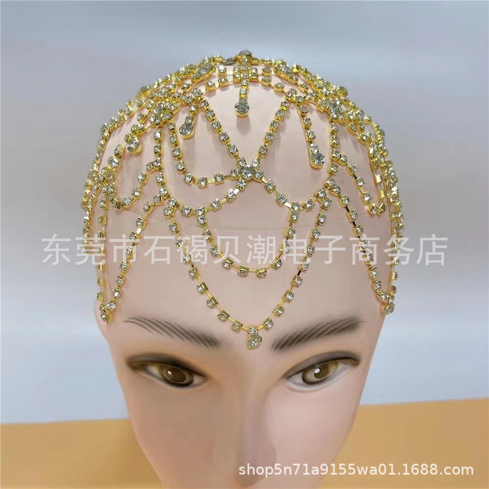 Nuevos accesorios transfronterizos de lujo populares personalizados de múltiples capas de agua gota frente Cadena de rendimiento europeo y americano mostrar accesorios para el cabello de diamante completo