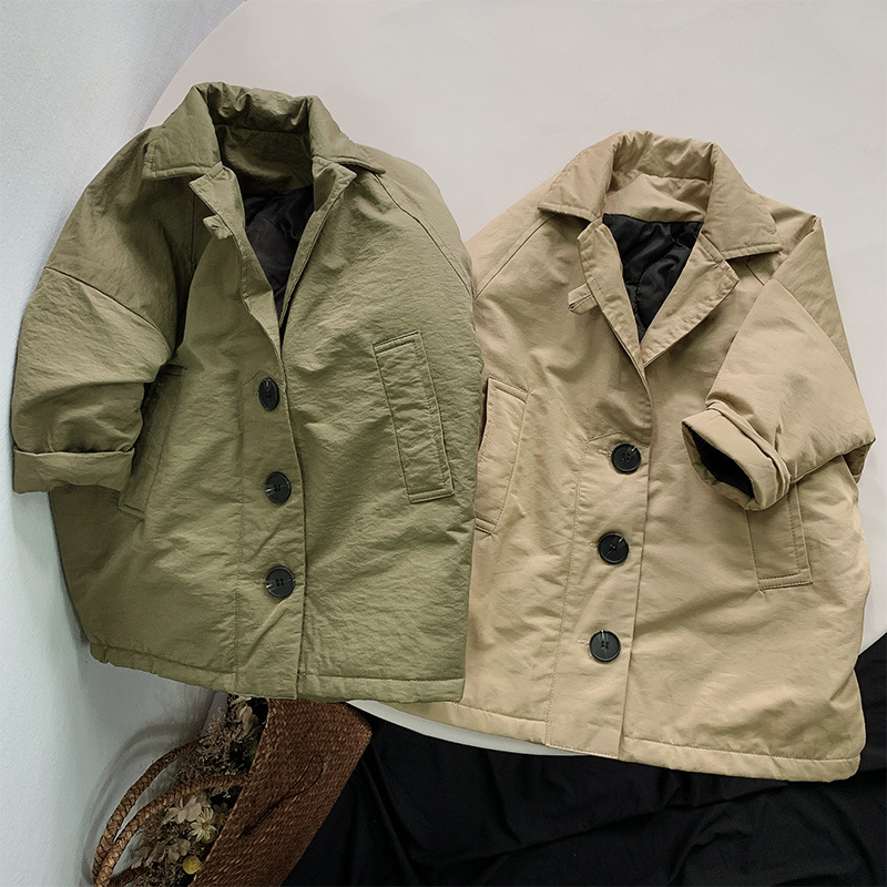 Gabardina de algodón para niños de media longitud de estilo coreano 2024 primavera y otoño para niños y niñas gabardina acolchada ropa infantil personalizada