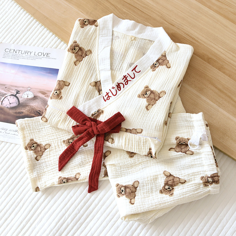 Pullover thin confinement clothes cotton double-layer gauze nursing clothes plus size crepe home clothes nursing pajamas for women Pullover thin confinement clothes cotton double-layer gauze nursing clothes plus size crepe home clothes nursing pajamas for women
