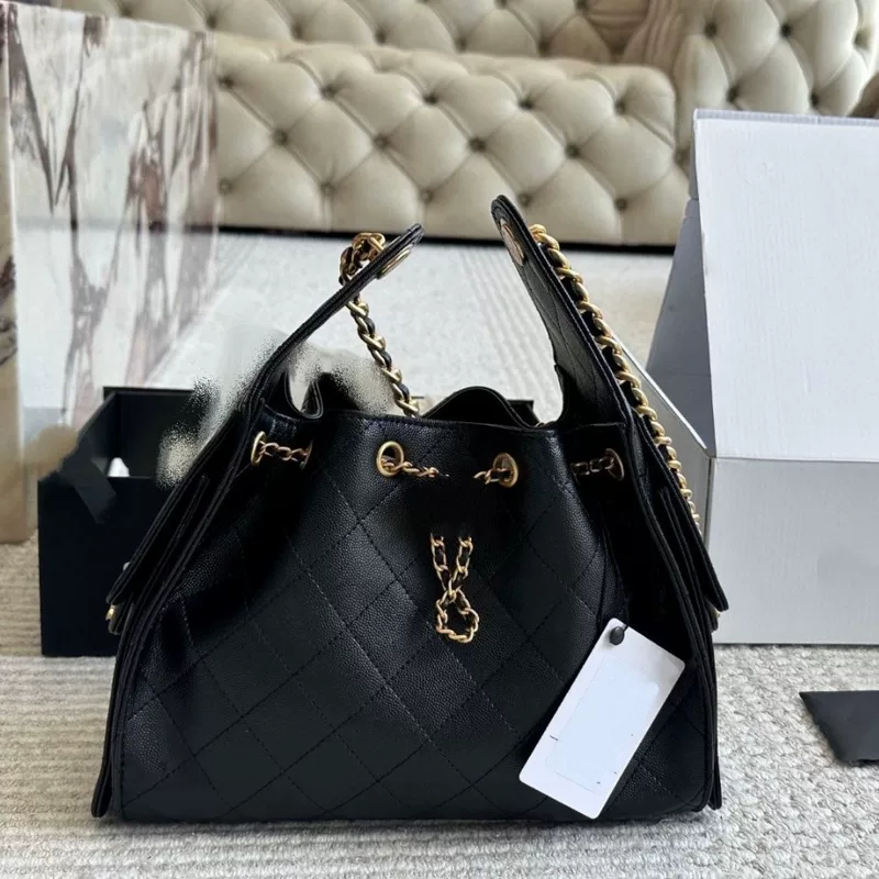 Bucket Bag one-shoulder, chain strap, drawstring closure, capacious, 30×22×15 cm