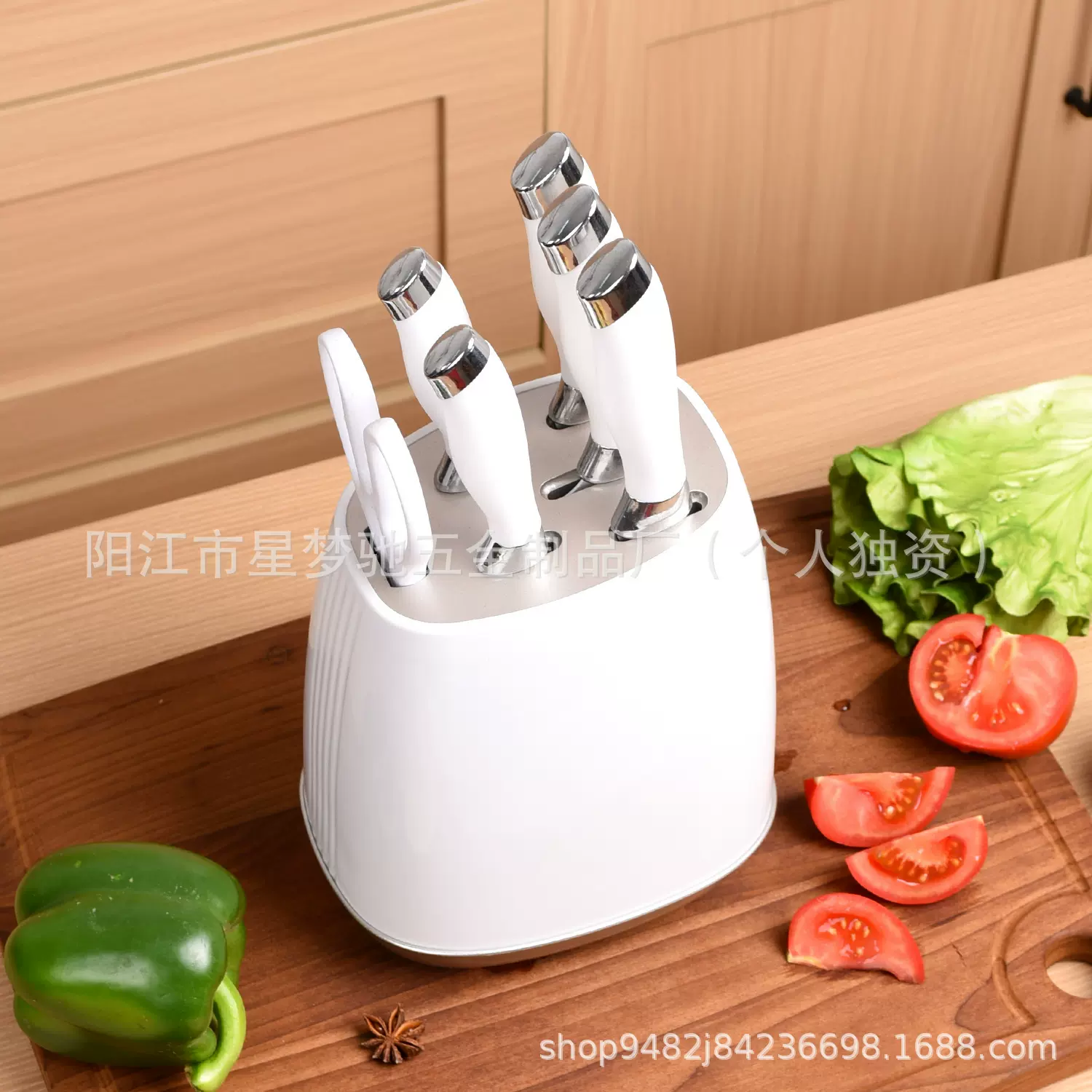 外贸刀具套装单钢圈柄煲形座七件套菜刀厨师刀面包刀水果刀具套装