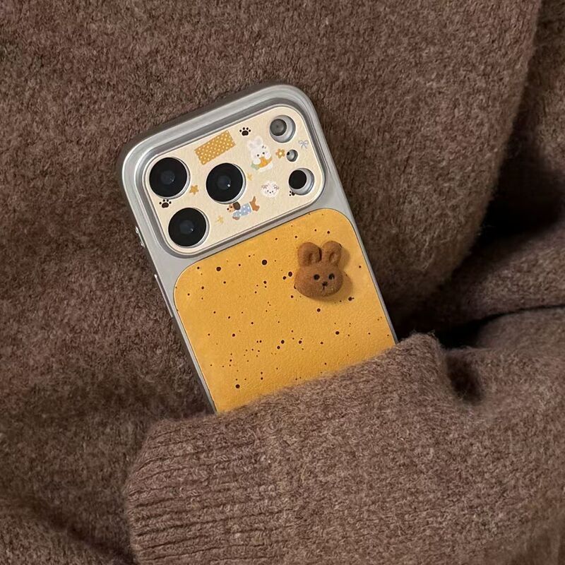 Yellow Background with Ink Splashes and 3D Rabbit Design Suitable for iPhone 17 Pro Max Phone Case 16/15/14/13 Leather Texture 12/11 Yellow Background with Ink Splashes and 3D Rabbit Design Suitable for iPhone 17 Pro Max Phone Case 16/15/14/13 Leather Texture 12/11