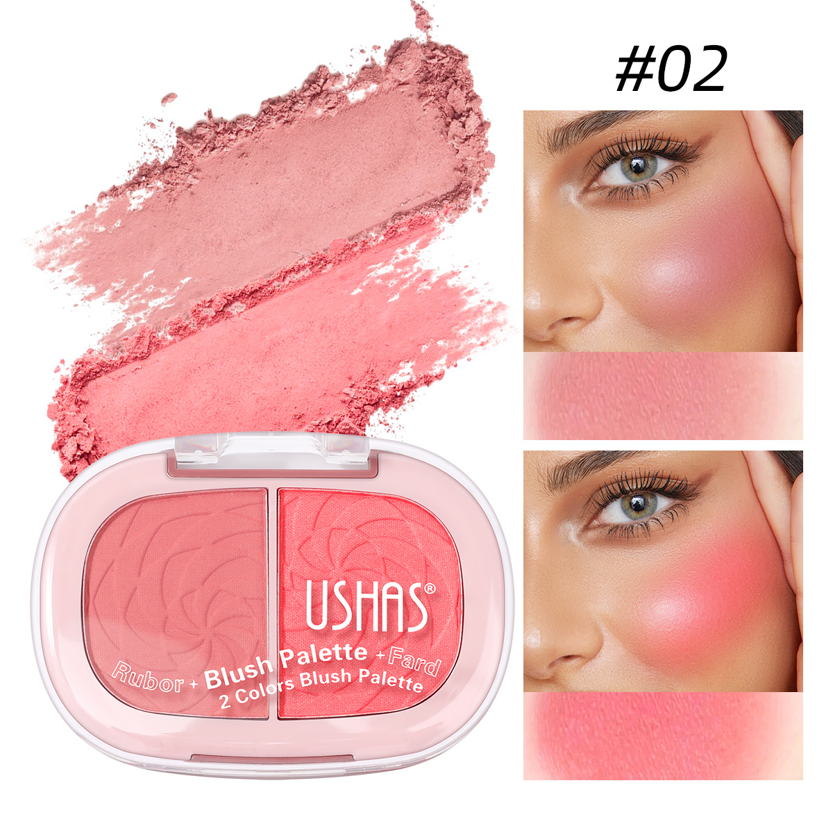 USHAS European and American Cross-border spot 2 Gongge Rubor en polvo en polvo, ligero y delicado, efecto de maquillaje natural UF099B