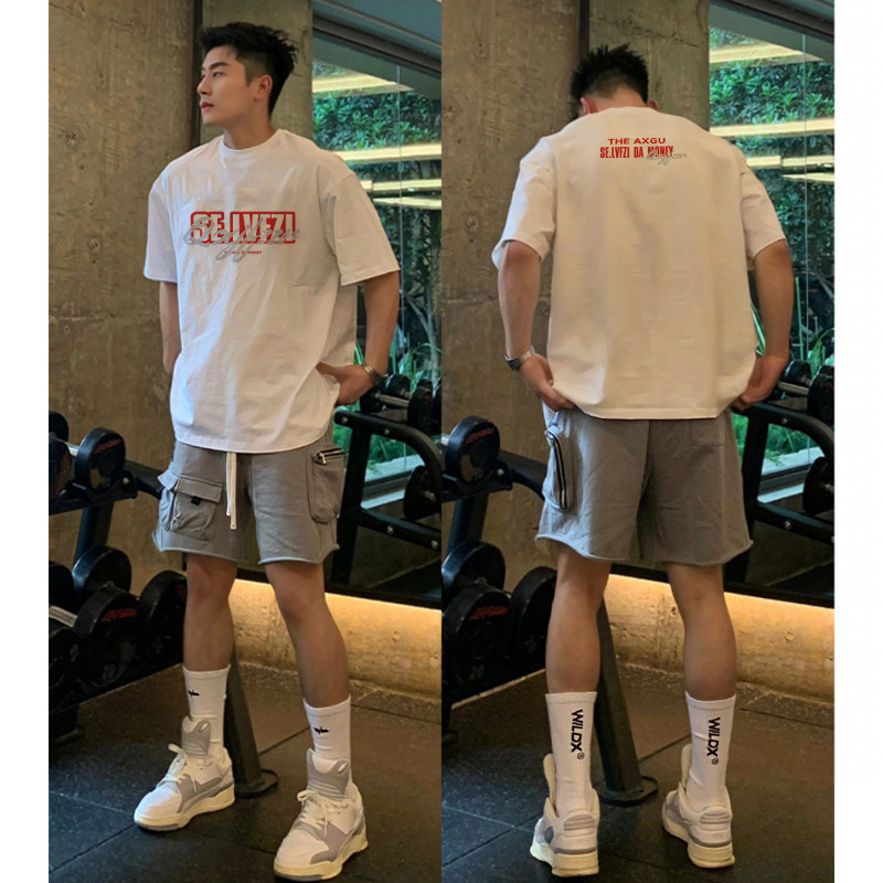 Summer Pure Cotton White Short-Sleeved T-Shirt for Men, American Fashion Brand, Couple's Letter Print, Loose Fit, Large Size, 150kg Round Neck Top Summer Pure Cotton White Short-Sleeved T-Shirt for Men, American Fashion Brand, Couple's Letter Print, Loose Fit, Large Size, 150kg Round Neck Top
