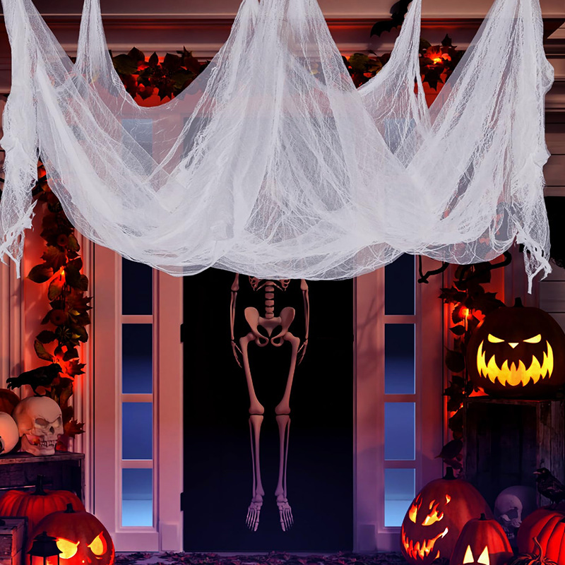 Decoración de Halloween gaza negra tela rasgada gaza sangrienta cascada al aire libre casa embrujada habitación atmósfera decoración de escena