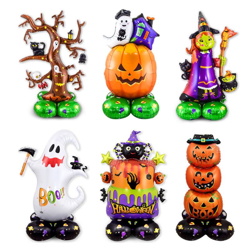 国境を越えた独立包装ハロウィーン立っているベースの柱カボチャ幽霊の木パーティー装飾卸売りアルミ膜風船|undefined