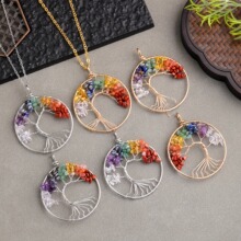 跨境热销新款绕丝心形简约时尚紫晶手工绕线圆形生命树吊坠项链