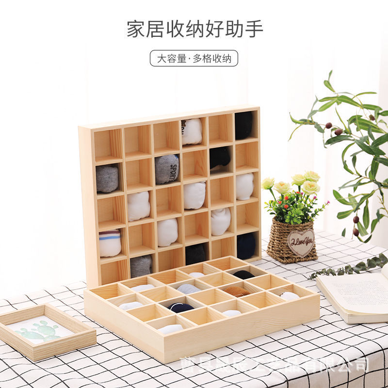 Caja de almacenamiento de madera para dormitorio, compartimentos divididos para organizar calcetines y ropa interior, caja de exhibición de joyas sin tapa de madera maciza, multifuncional