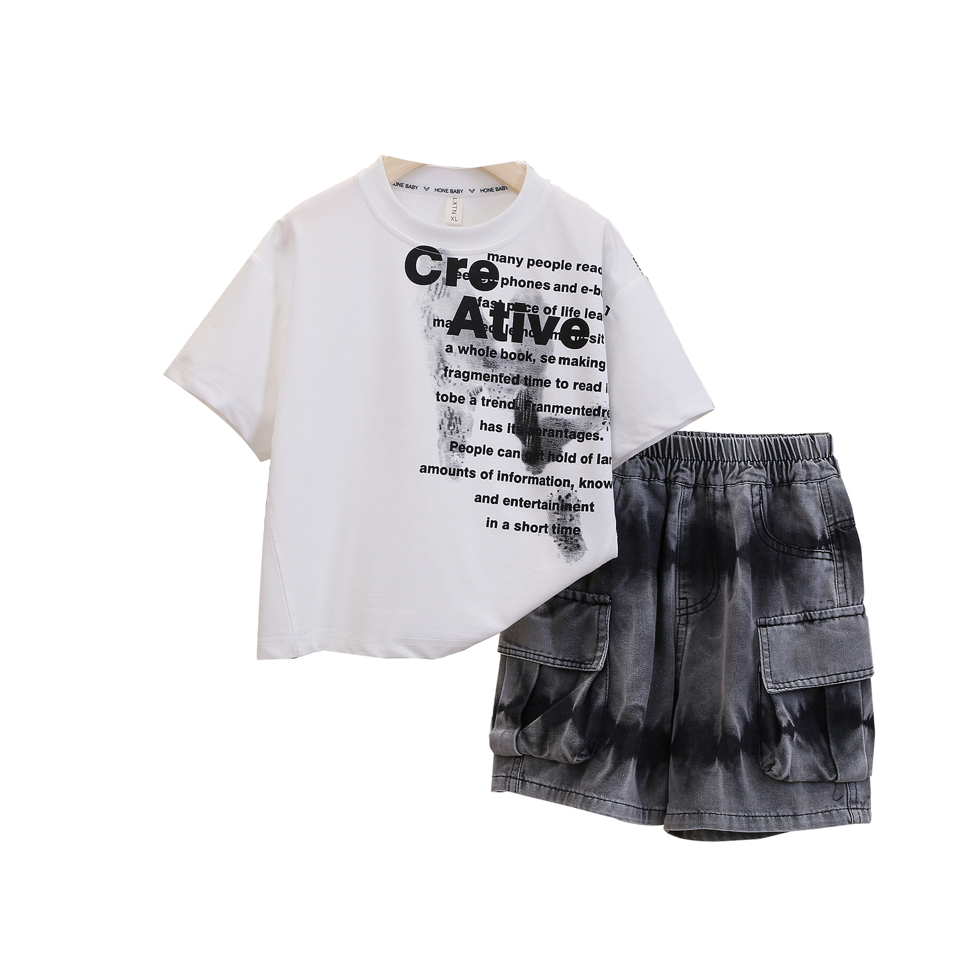 7251 Traje de verano para niños Nuevos pantalones cortos de camiseta de manga corta de moda para niños 2025 Nuevo verano Versión coreana de la calle frita