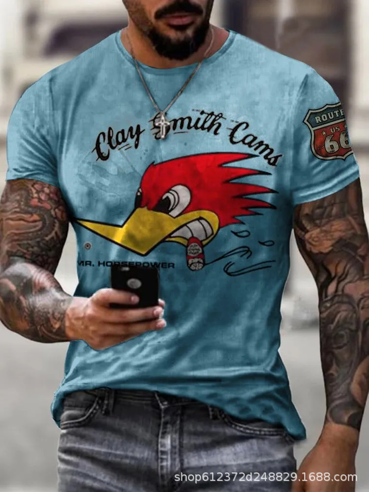 Fabricante de la fuente de los hombres de la camisa de manga corta de la calle Nueva Venta caliente de comercio electrónico transfronterizo camiseta impresa 3D arte flexible