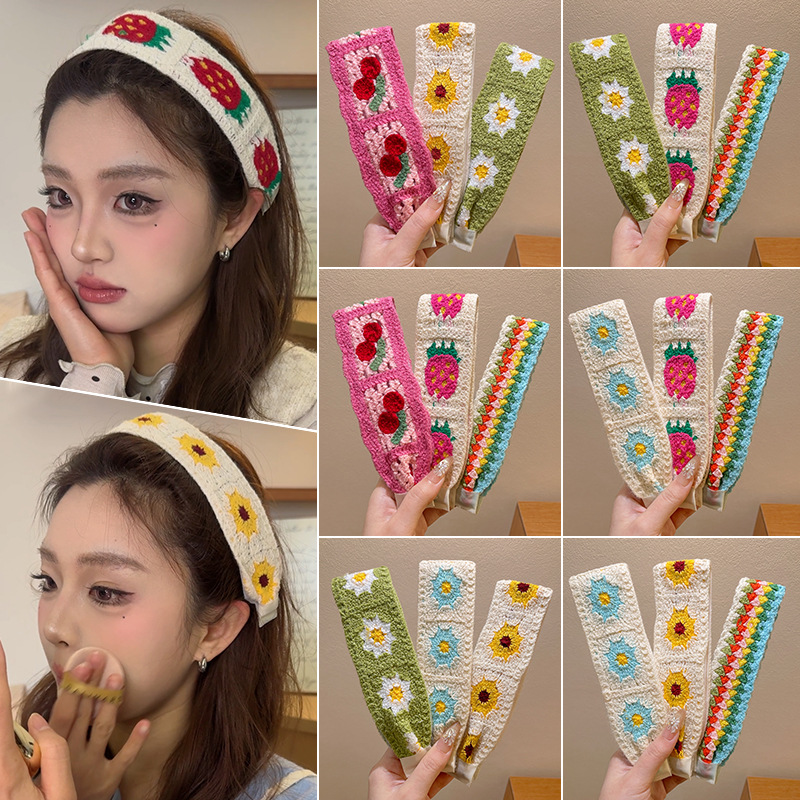 Tejido flequillo floral pegado diadema mujer 2025 nueva diadema de estilo pastoral acabado de cabello roto velcro horquilla tocado