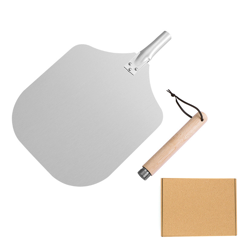 Pala de pizza de stock del fabricante, pala de aluminio, pala de pastel, mango de madera desmontable, fuga 12/14/16 pulgadas, transferencia de horneado, pala de pizza image 13