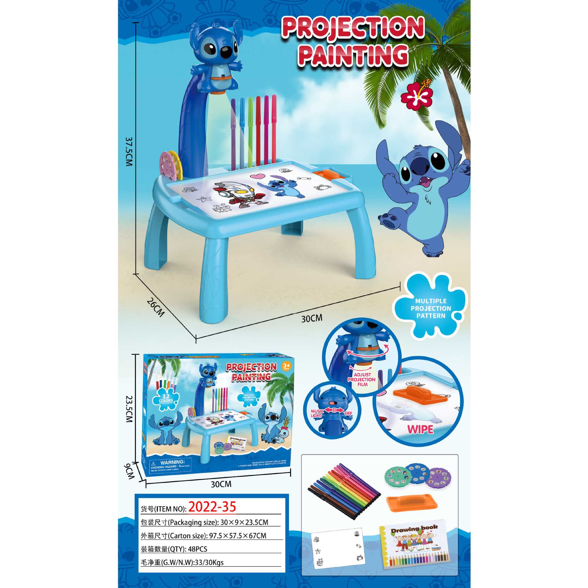 Amazon Cross-border multifuncional ciervo mesa de proyección dinosaurio graffiti dibujo tablero de escritura juego de juguetes para niños al por mayor