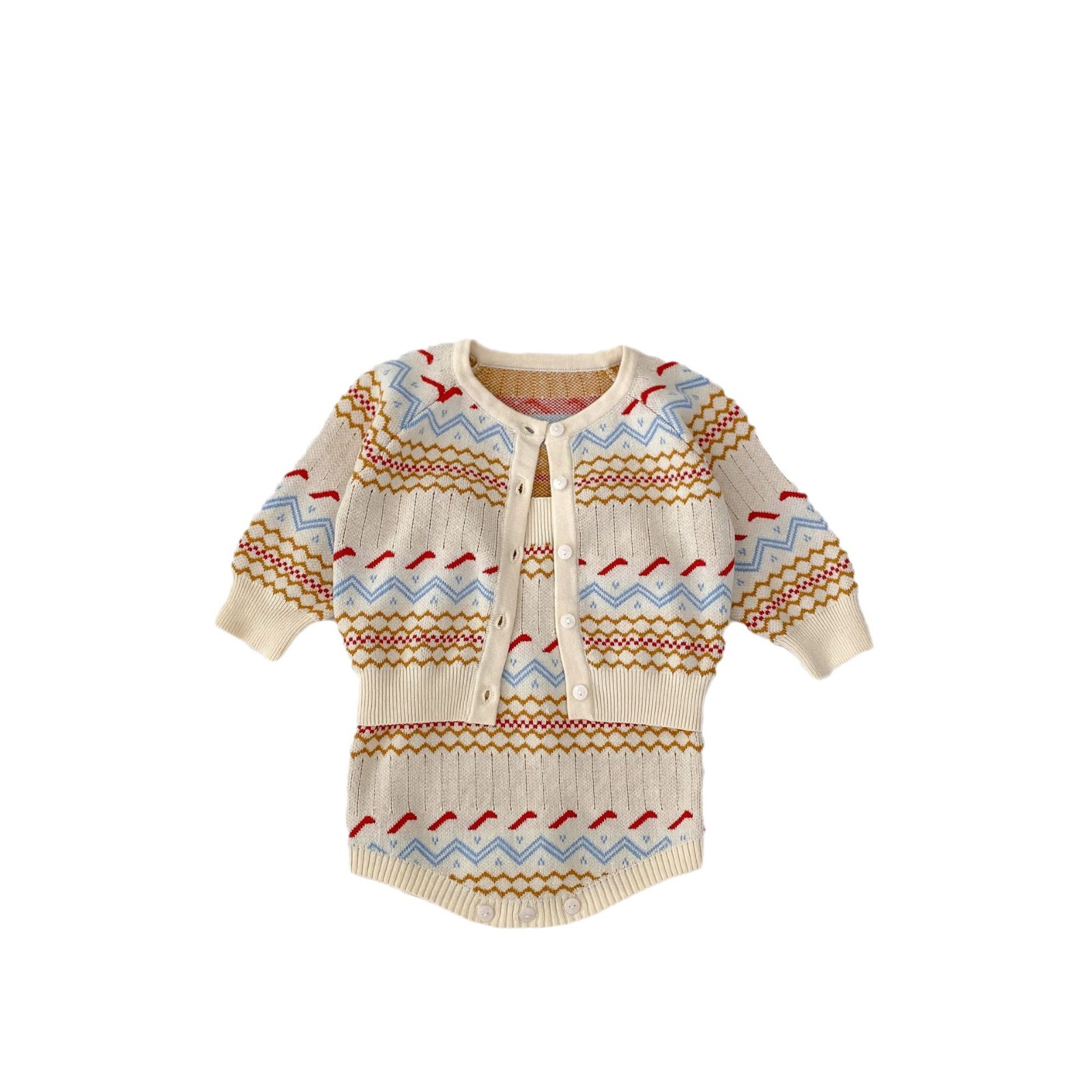 Νέο unisex ζακάρ πλεκτό σετ φθινοπώρου 2024 για αγόρια, κορίτσια, μωρά, ζακέτα με μακριά μανίκια και χακί ξεχωριστά_voghion.com