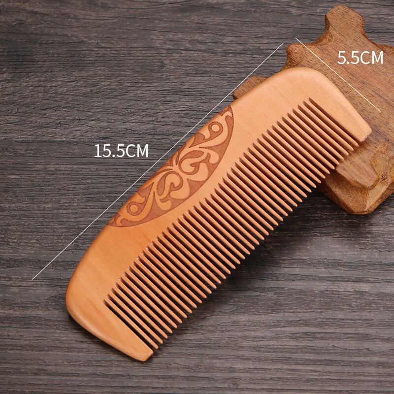 上質な厚手の桃の木製櫛、彫刻入り木製櫛、祥雲模様の木製櫛、小さな櫛、白檀の古刻文字ロゴ入り、髪に優しい|undefined
