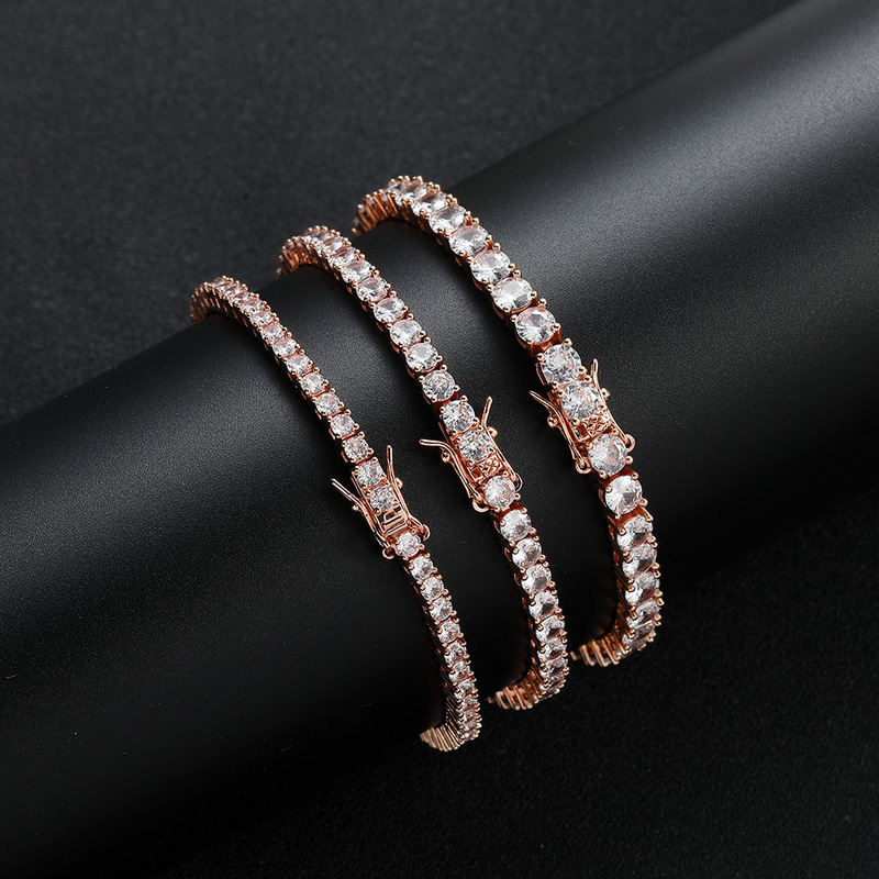 Rose Gold White Zirconium Tennis Bracelet 3mm 4mm 5mm European and American Hip Hop Jewelry Copper Micro-inlaid Zircon Bracelet for Women
