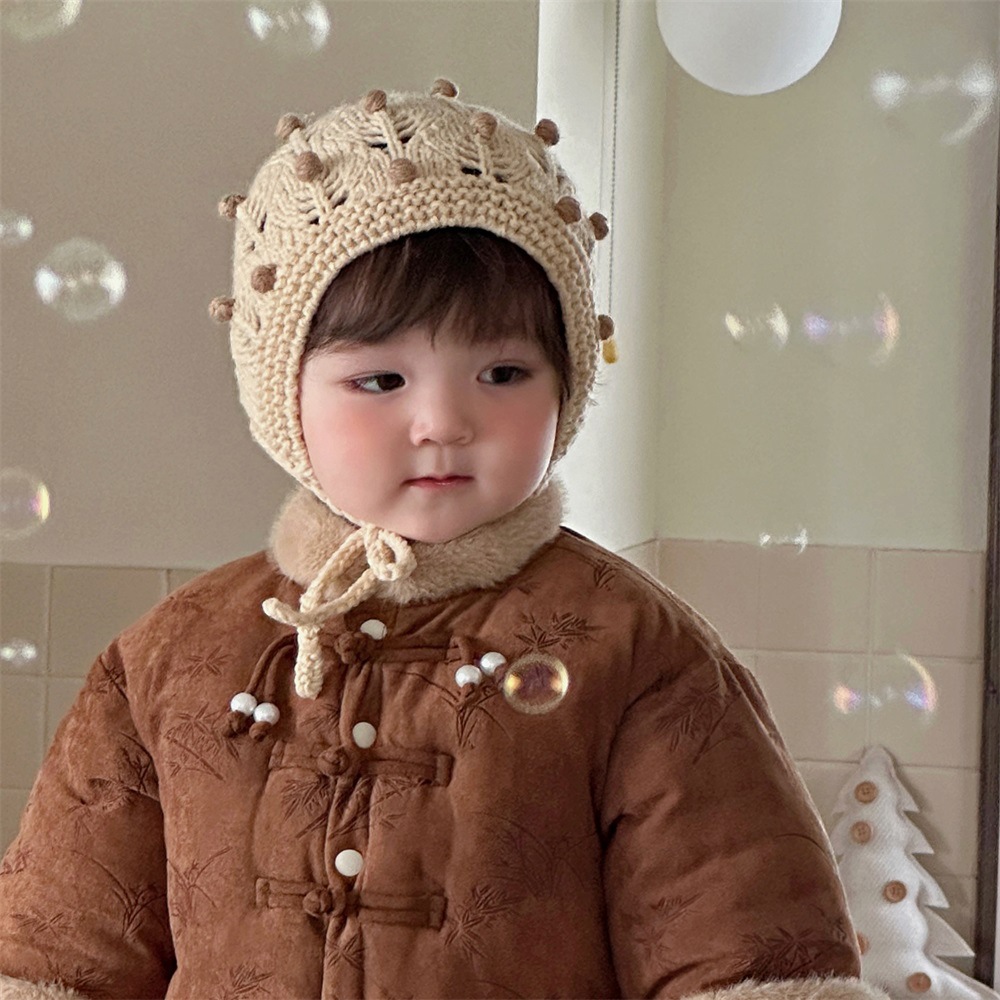 Sombrero de punto con forma de grano de uva dulce para bebé de invierno, gorro de lana para bebé, cinturón de otoño e invierno, gorro de cabeza de bolso hecho a mano