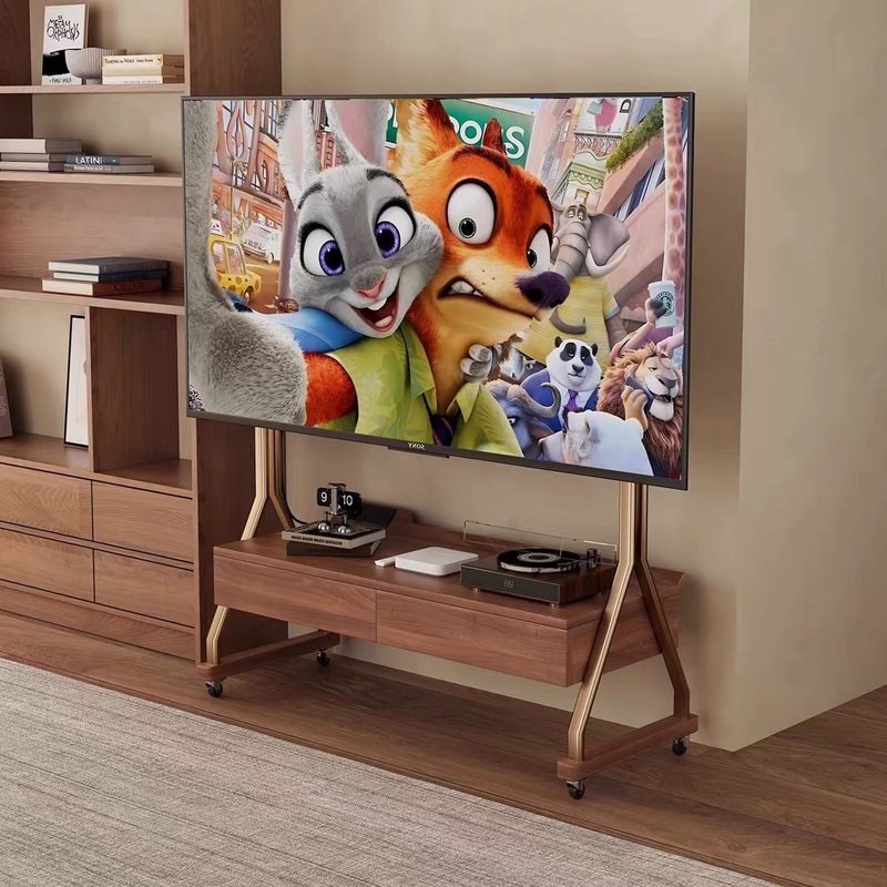 可動テレビキャビネットアンティークリビングルーム無垢材家庭用床置き小型ユニット一体型モバイルテレビスタンド|undefined
