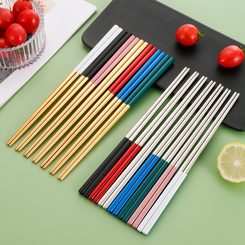 304 stainless steel chopsticks for household use per person, one chopstick 23CM metal thickened non-slip gold-plated full square long chopsticks wholesale