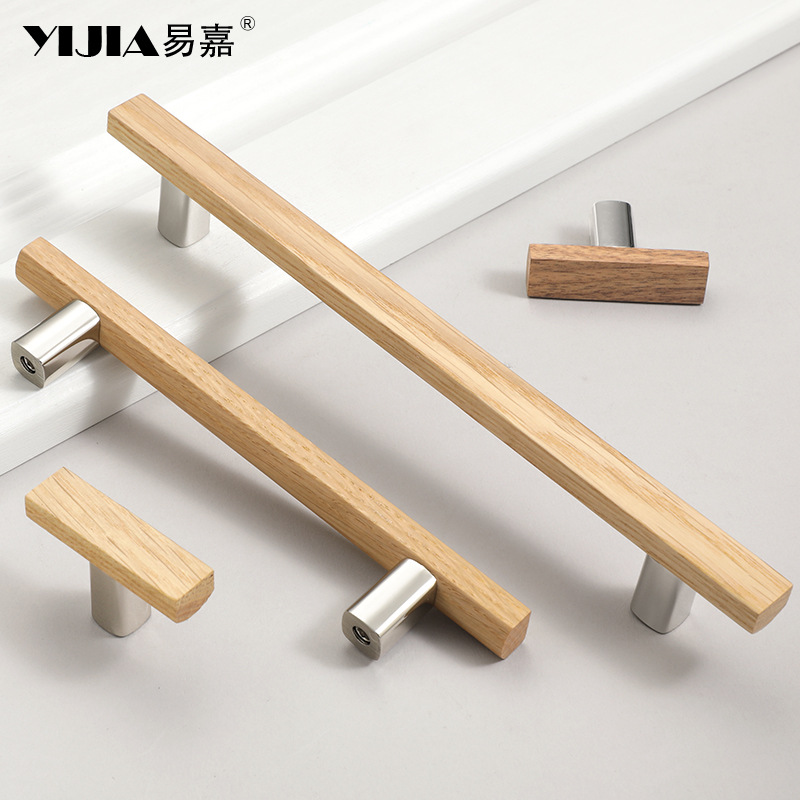 Simple estilo japonés en forma de T mango de armario de madera tronco cajón de muebles de estilo tronco cabecera de madera mango de puerta de gabinete image 2