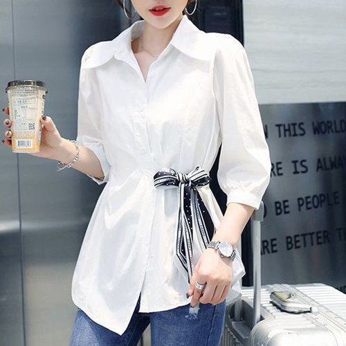 Spring 2025 7/8 Sleeve Blouse Fashion and Chic Early Spring Top for Women Plus Size Fat Hiding Stomach and Concealing Flesh Slimming Waist