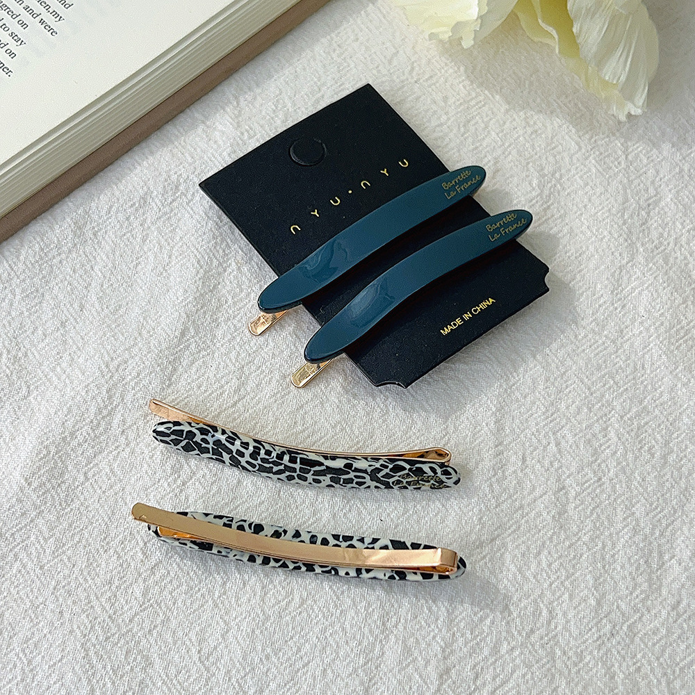 Horquilla de hoja de sauce de ácido acético estándar dorado, clip de flequillo de todo fósforo de moda, clip de una palabra, clip lateral de temperamento elegante, 2 horquillas