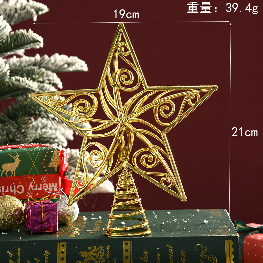 2025 árbol de Navidad estrella galvanizada estrella china oro plano hueco decoración de vacaciones estereoscópica estrella de cinco puntas