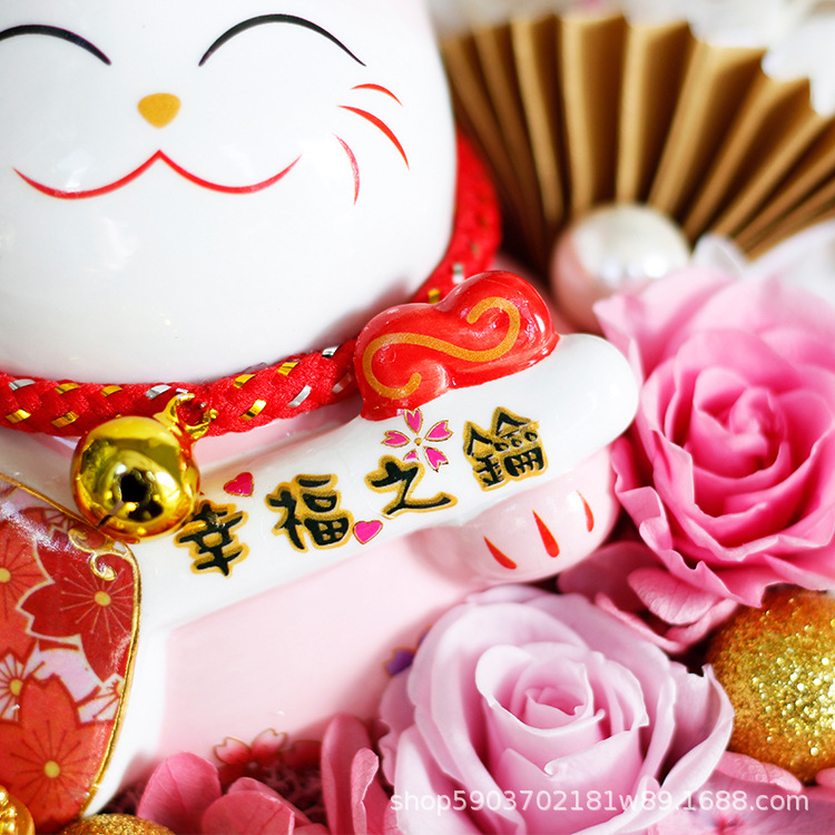 Flor de Víspera de Año Nuevo regalo de Año Nuevo de cerámica fortuna gato caja de regalo de acrílico Rosa flor seca Yunnan flor eterna producto terminado