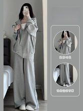 学生慵懒宽松新款休闲运动服卫衣套装灰色连帽开衫两件套工厂直销