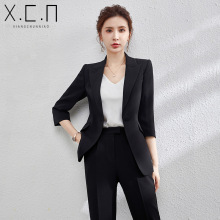 祥春鸟高端职业西装套装女气质修身夏季黑色商务通勤工作西服正装