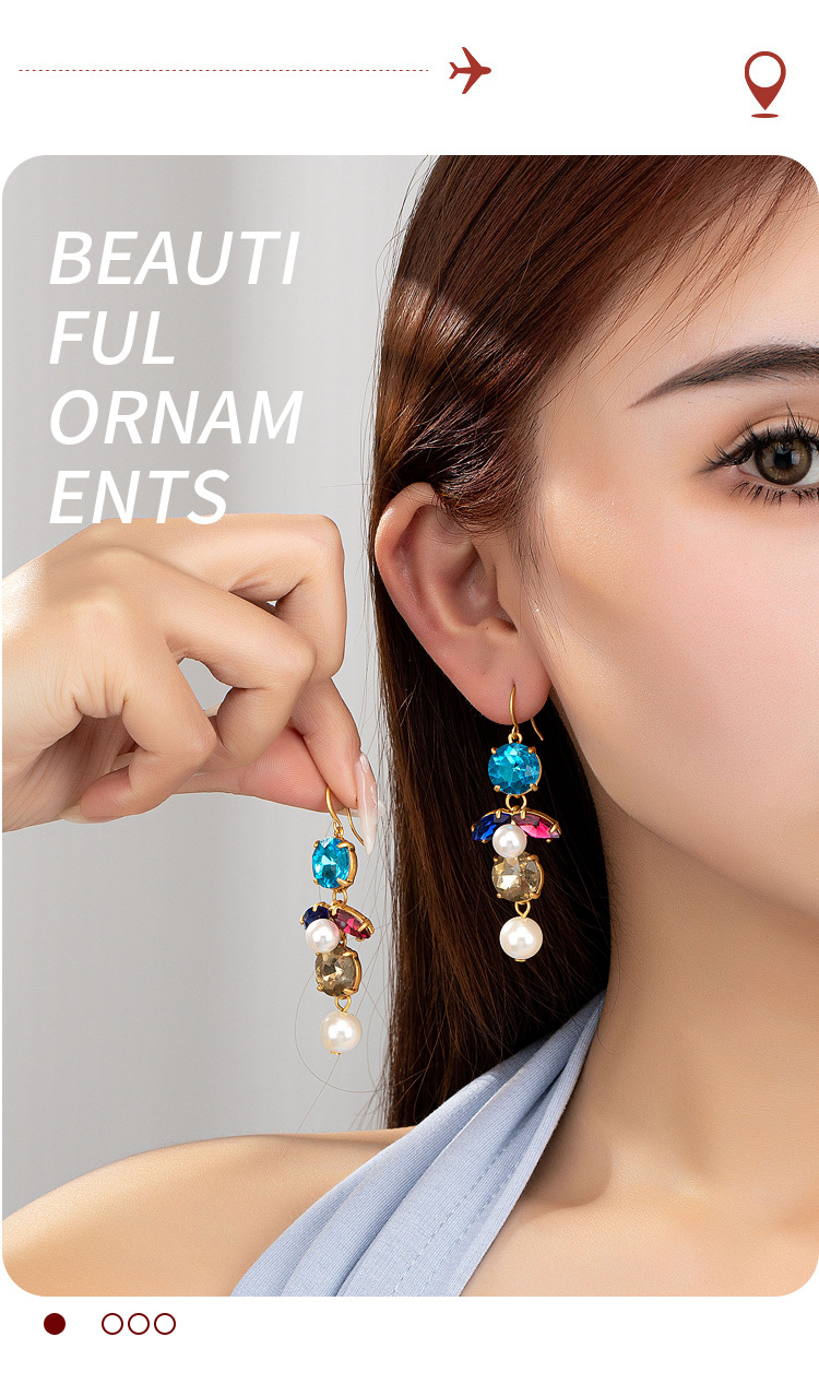 Luxury Gemstone Tassel Earrings Elegant Long Pearl Drop Earrings_voghion.com