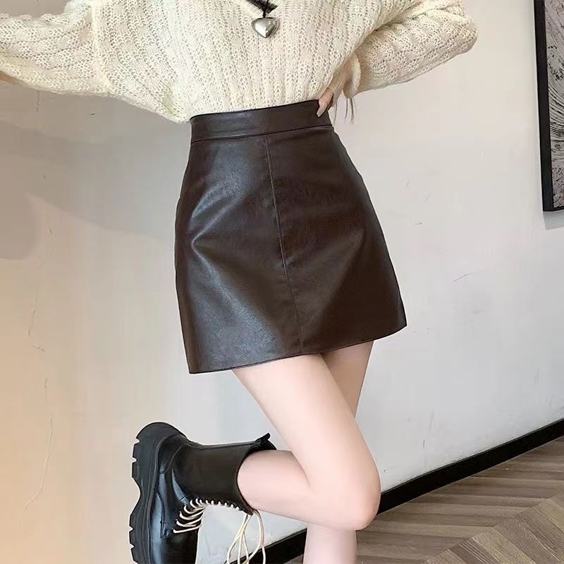 黑色小皮裙半身裙女春秋季新款高腰显瘦pu皮短裙防走光a字包臀裙|undefined
