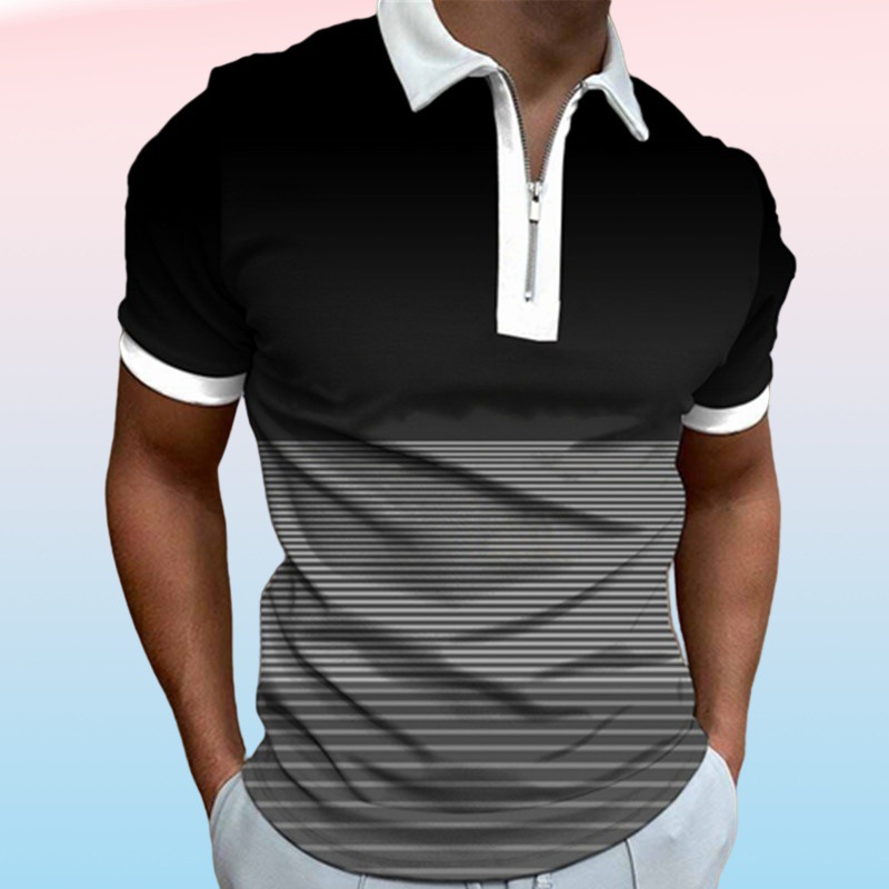 Camiseta Polo de Manga Corta con Cierre y Estampado 3D Informal para Hombre, Nueva Colección de Primavera para Exportación