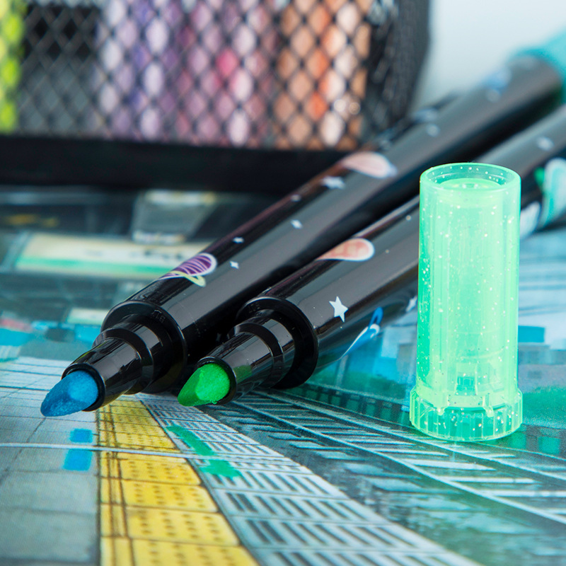 Pluma fluorescente H857-6 de doble cabeza serie de planeta errante pluma fluorescente estudiante marcado pregunta equivocada pluma de marcado pluma de cuenta de mano