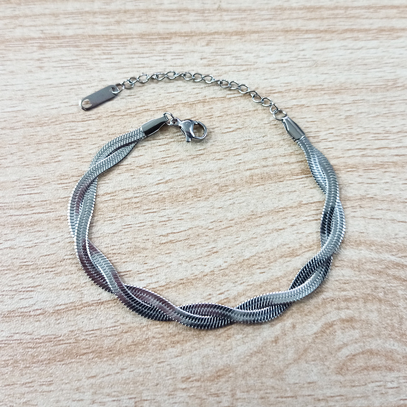 [E28] double strand bracelet steel color