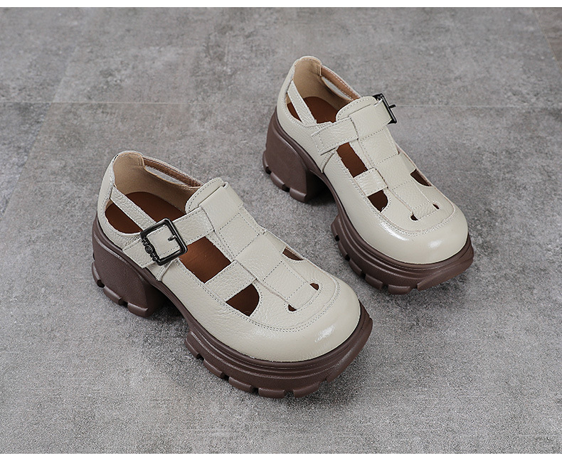 Sandal La Mã nữ da bò đế dày thoáng khí — màu nâu chi tiết 13