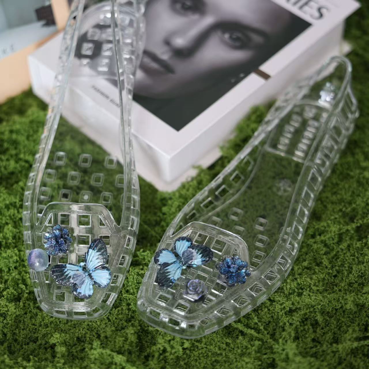 Sandalias de Gelatina con Flores PVC Secado Rápido Transpirable