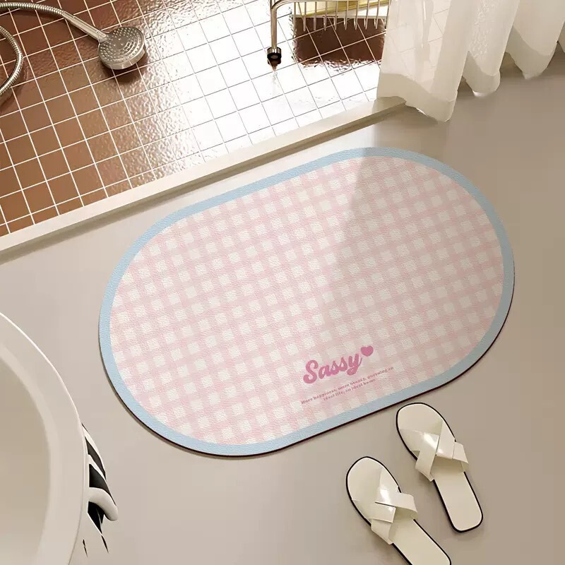 Fresh and Simple Plaid Diatomaceous Earth Bathroom Mat Non-Slip Quick-Dry Entryway Door Mat Home Dopamine Carpet