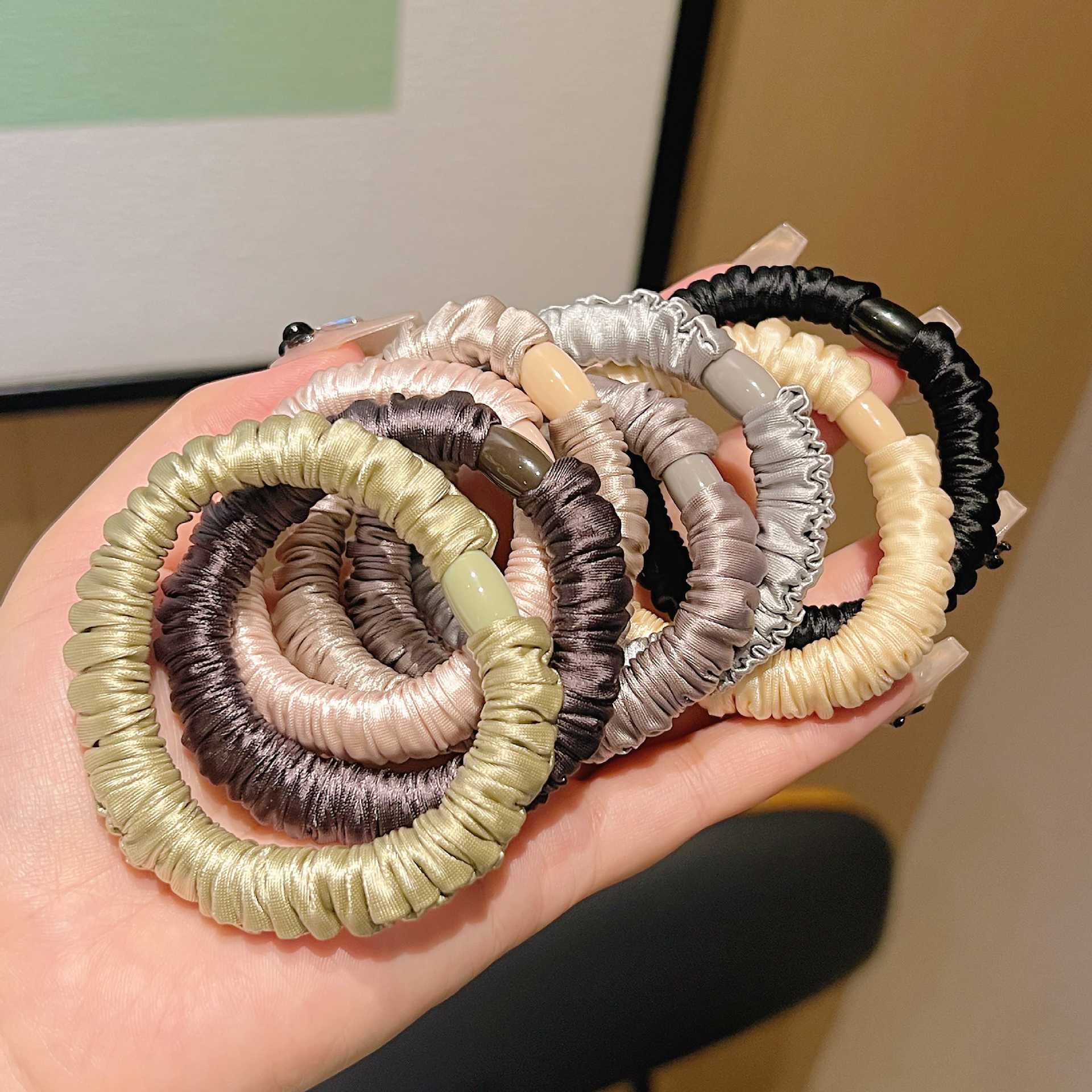 Anillo del intestino delgado de alta calidad anillo de cabello coreano tela de hielo plegada de alta elasticidad cuerda de cabeza suave simple tocado de cola de caballo