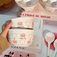 かわいい碗の高い顔の値の家庭用の漫画の豚のネットの赤い陶磁器の碗insの高い顔の値の子供の食器のスプーンのご飯の碗