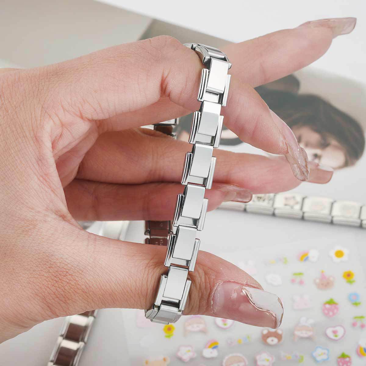 Módulo de acero inoxidable italiano pulsera cuadrada elástica empalme de acero de titanio pulsera de pulsera