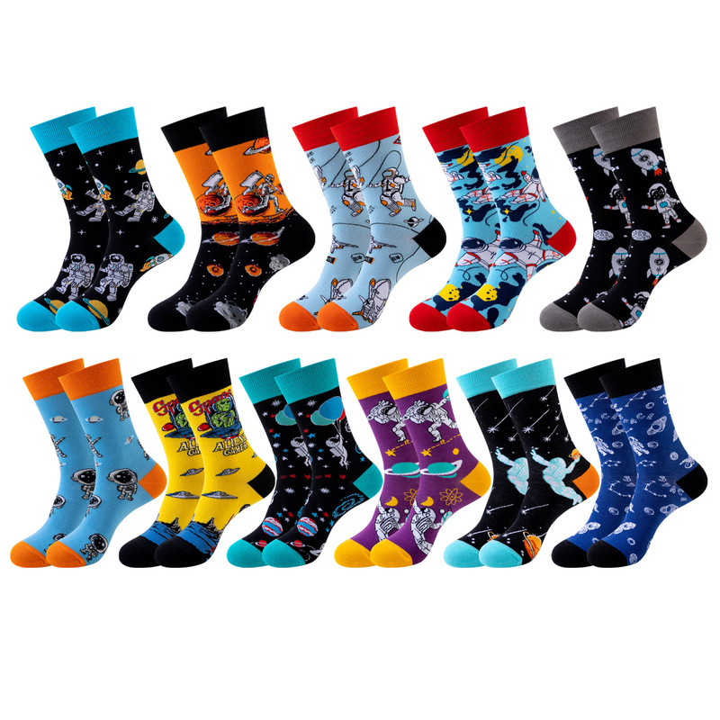 2025 Original Space Astronaut Trendy Socks Mid-Tube Men's Novelty Fashion Trend Cross-Border Export Amazon Socks