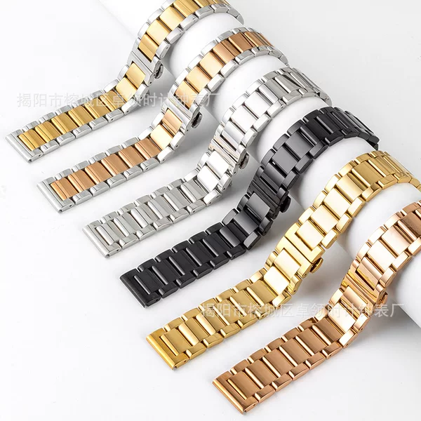 Three Bead Strap Double Press Butterfly Buckle for Wanbaomi Stainless Steel Solid Strap Metal Watch Strap