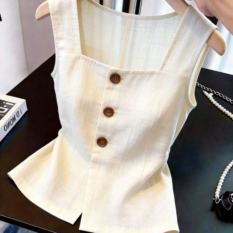 2026 Versatile Pure Desire Plus Size Summer Cross-Border Best-Selling Buttoned Sleeveless Shirt Vest for Women Commuting Style Square Neck Shirt