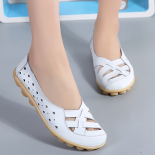 2022 New plus size genuine leather peas women's shoes mother's shoes flat women's shoes all-matching women's casual slip-on shoes